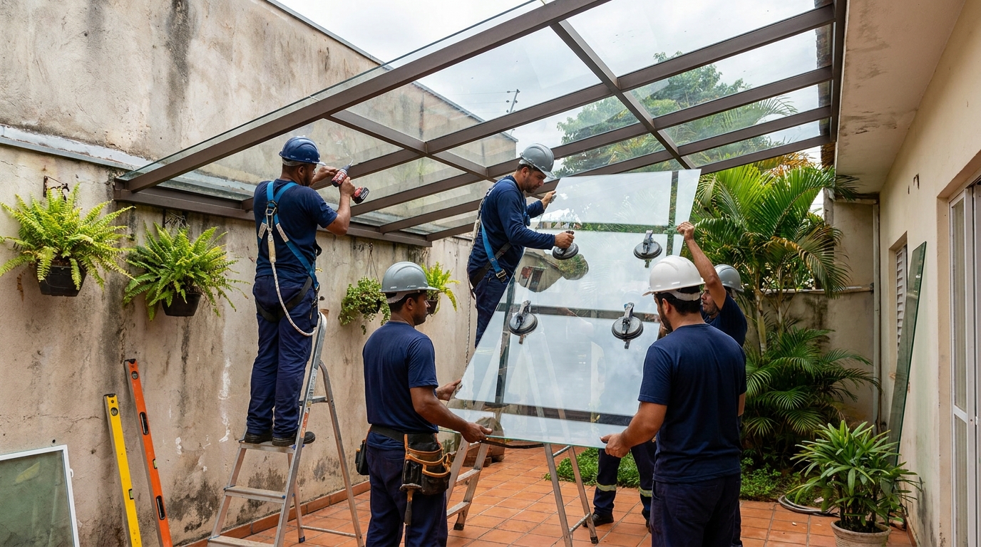 Instalação de cobertura de vidro em Anápolis-GO