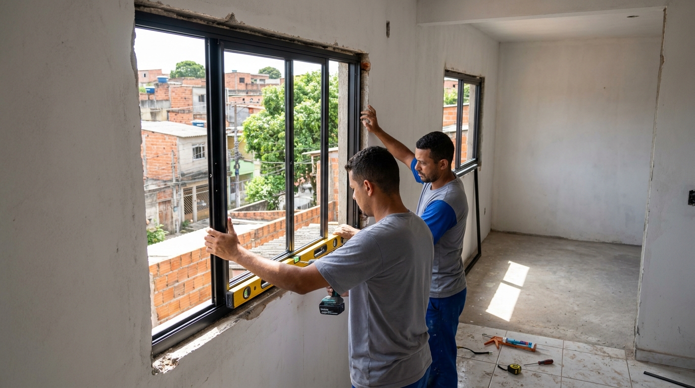Esquadria de alumínio em obra em Anápolis-GO