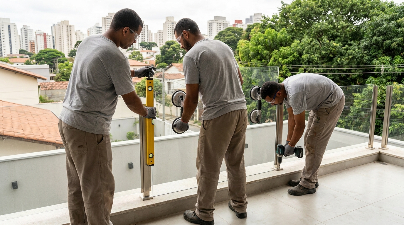Guarda-corpo em terraço alto com vista cidade em Anápolis-GO