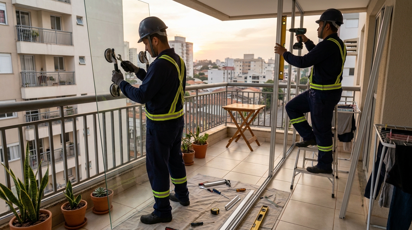Instalação de parede de vidro em sacada em Anápolis-GO