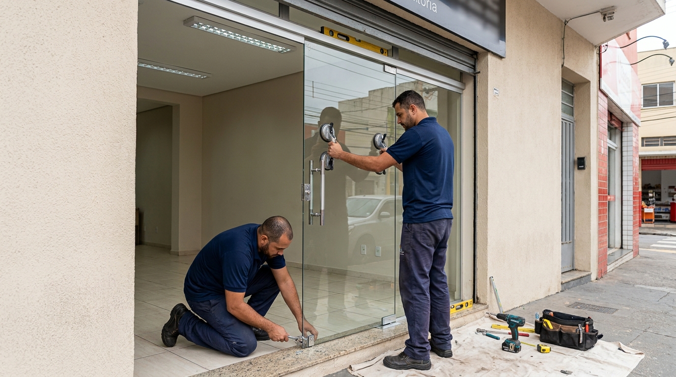 Porta de vidro com puxador inox em Anápolis-GO